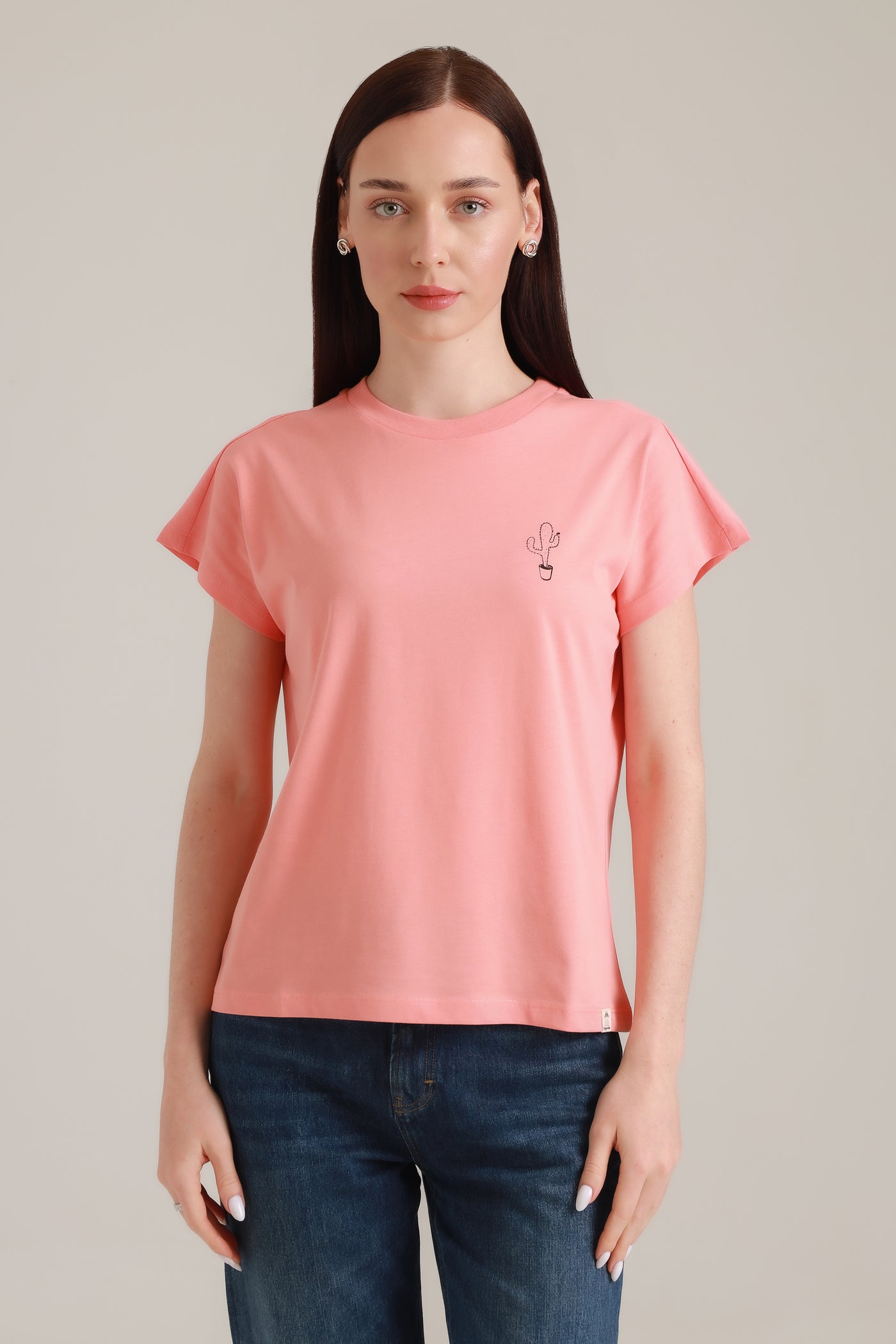 T-Shirt Women Short Sleeves Kaktus Burnt Coral