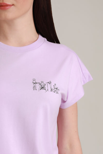 T-Shirt Women Short Sleeves Cat Band Lavender