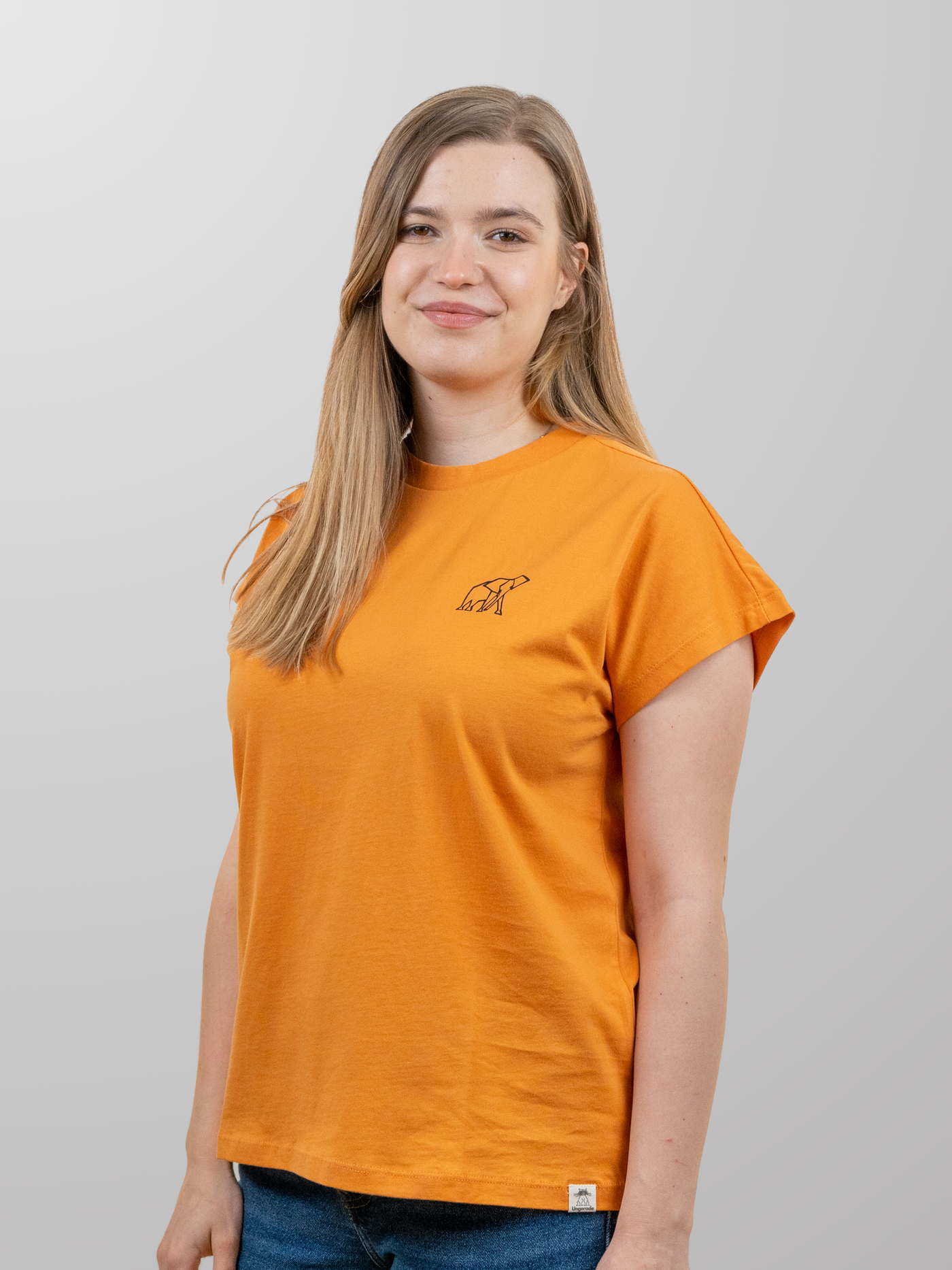Women T-Shirt Short Sleeves Elephant Peach Caramel